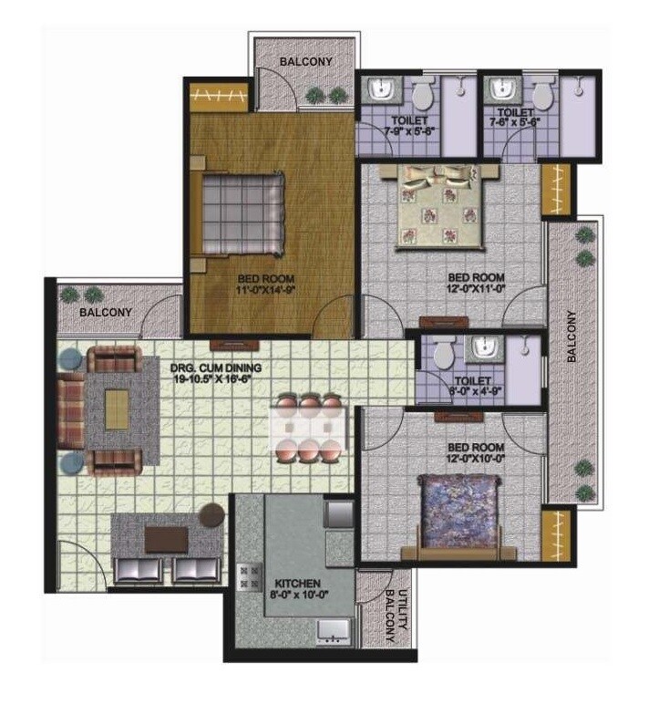 3 BHK 1595 Sq. Ft. Apartment