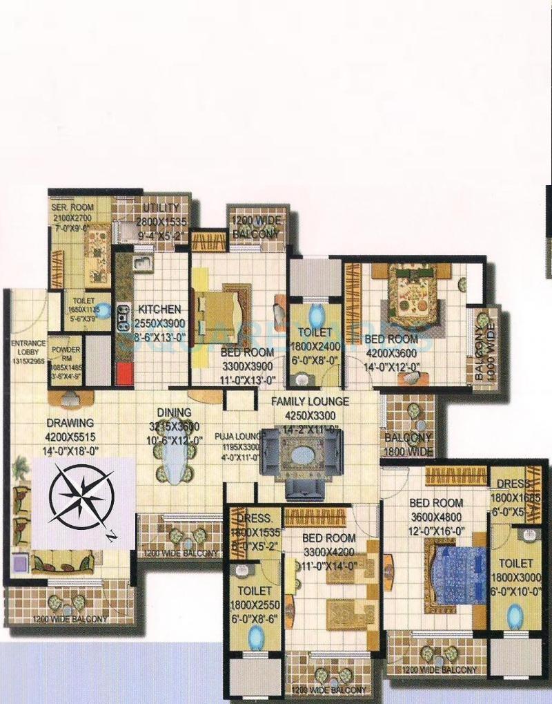 Floor plan of 4 BHK 2950 Sq. Ft. Apartment in Amrapali Grand, Greater Noida