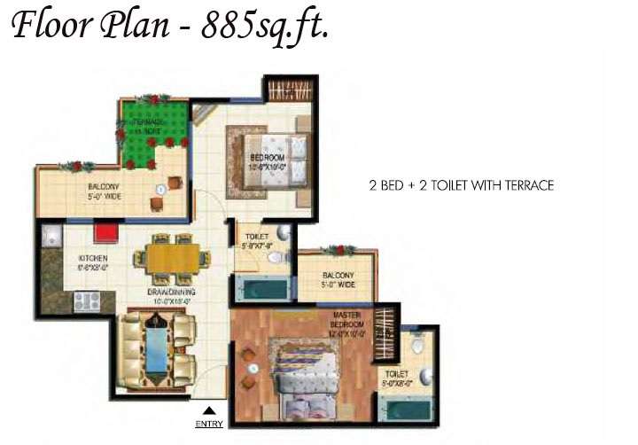 2 BHK 885 Sq. Ft. Apartment in Amrapali O2 Valley