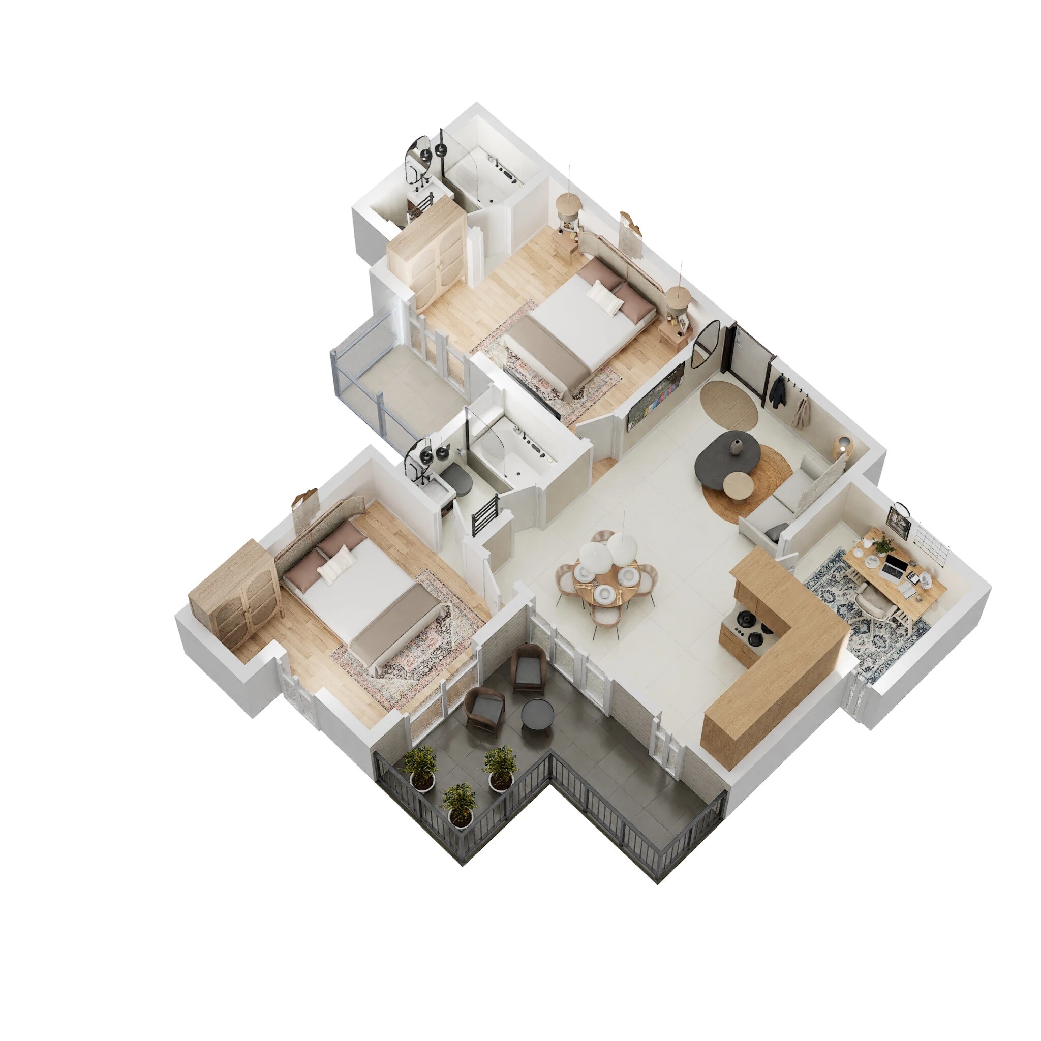 Floor plan of 2 BHK 990 Sq. Ft. Apartment in Amrapali O2 Valley, Greater Noida