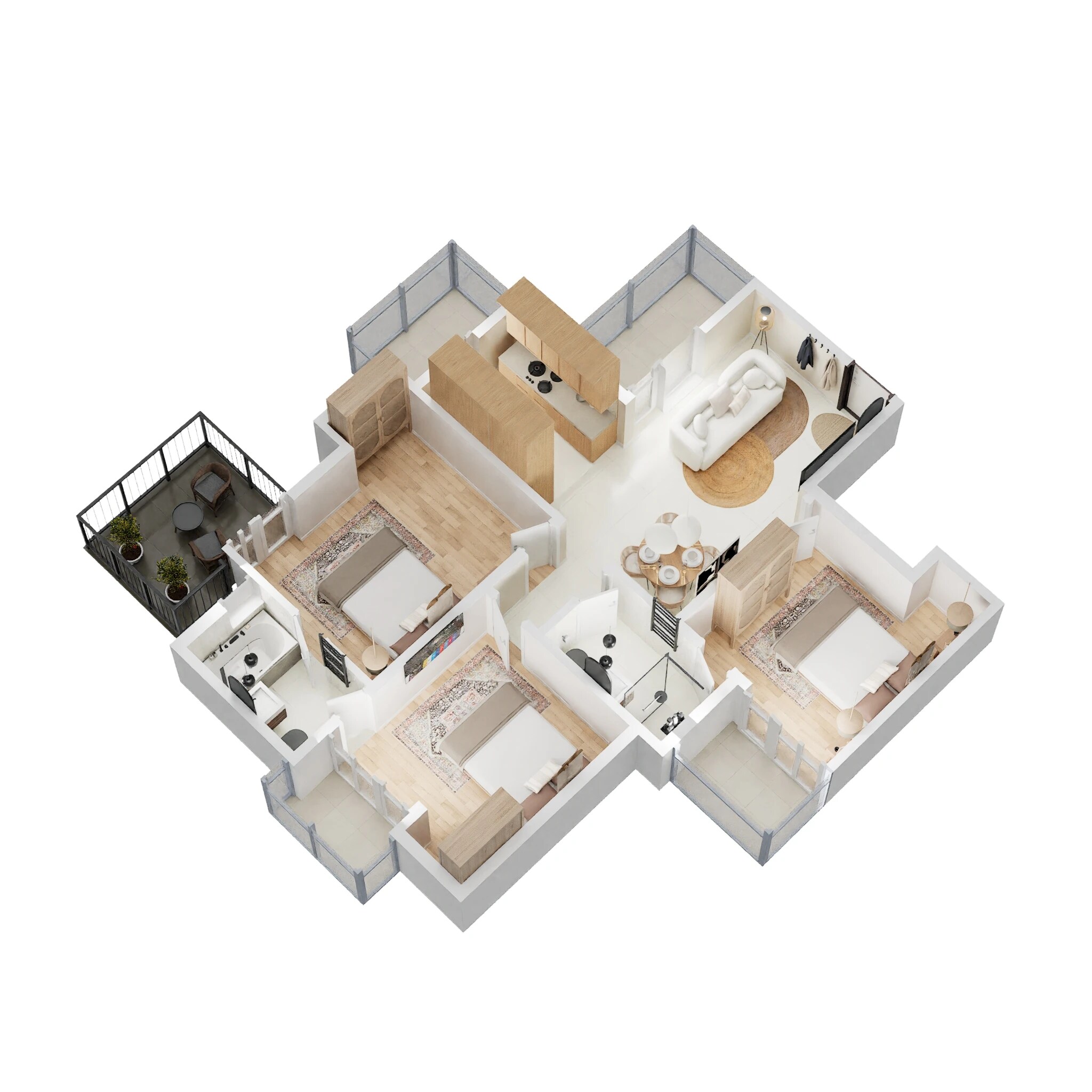 Floor plan of 3 BHK 1185 Sq. Ft. Apartment in Amrapali O2 Valley, Greater Noida