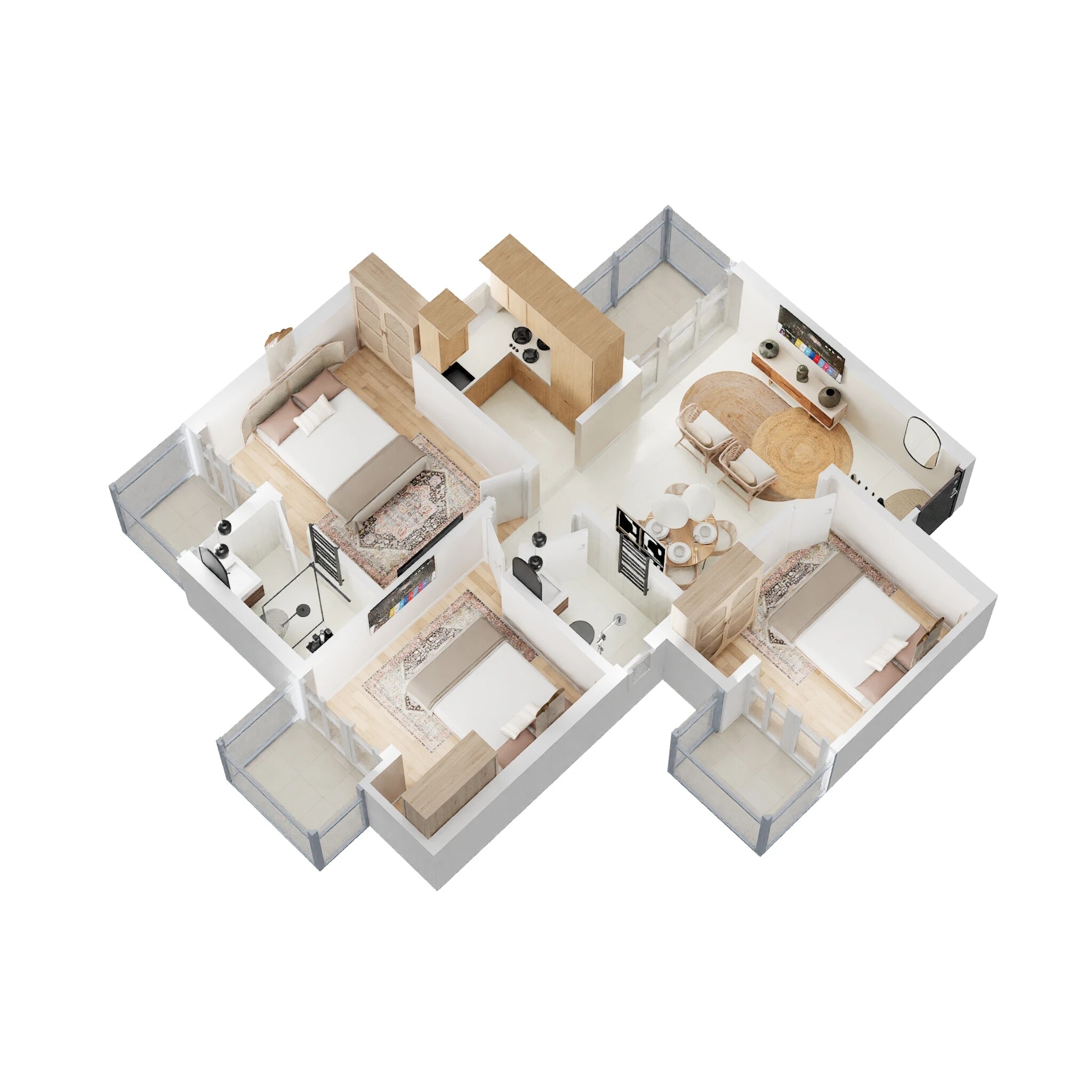 Floor plan of 3 BHK 1145 Sq. Ft. Apartment in Amrapali Riverview, Greater Noida