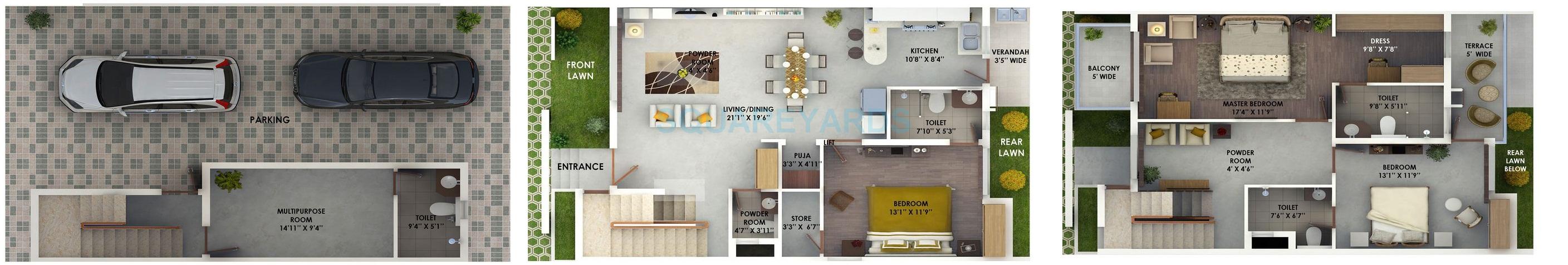 Floor plan of 3 BHK 2648 Sq. Ft. Villa in The Hemisphere, Greater Noida