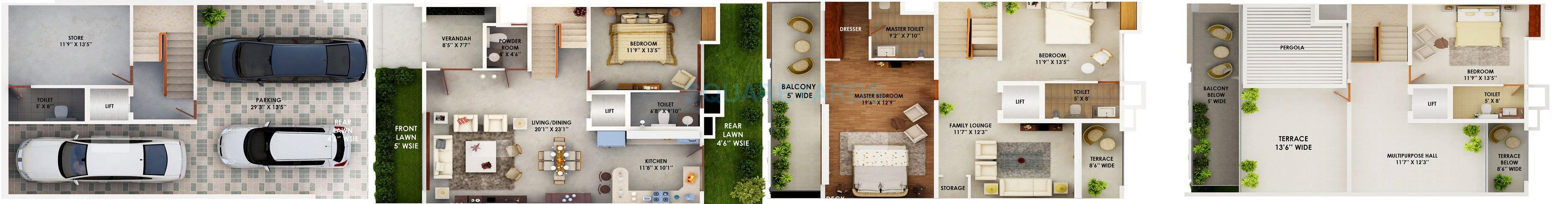 Floor plan of 4 BHK 3345 Sq. Ft. Villa in The Hemisphere, Greater Noida