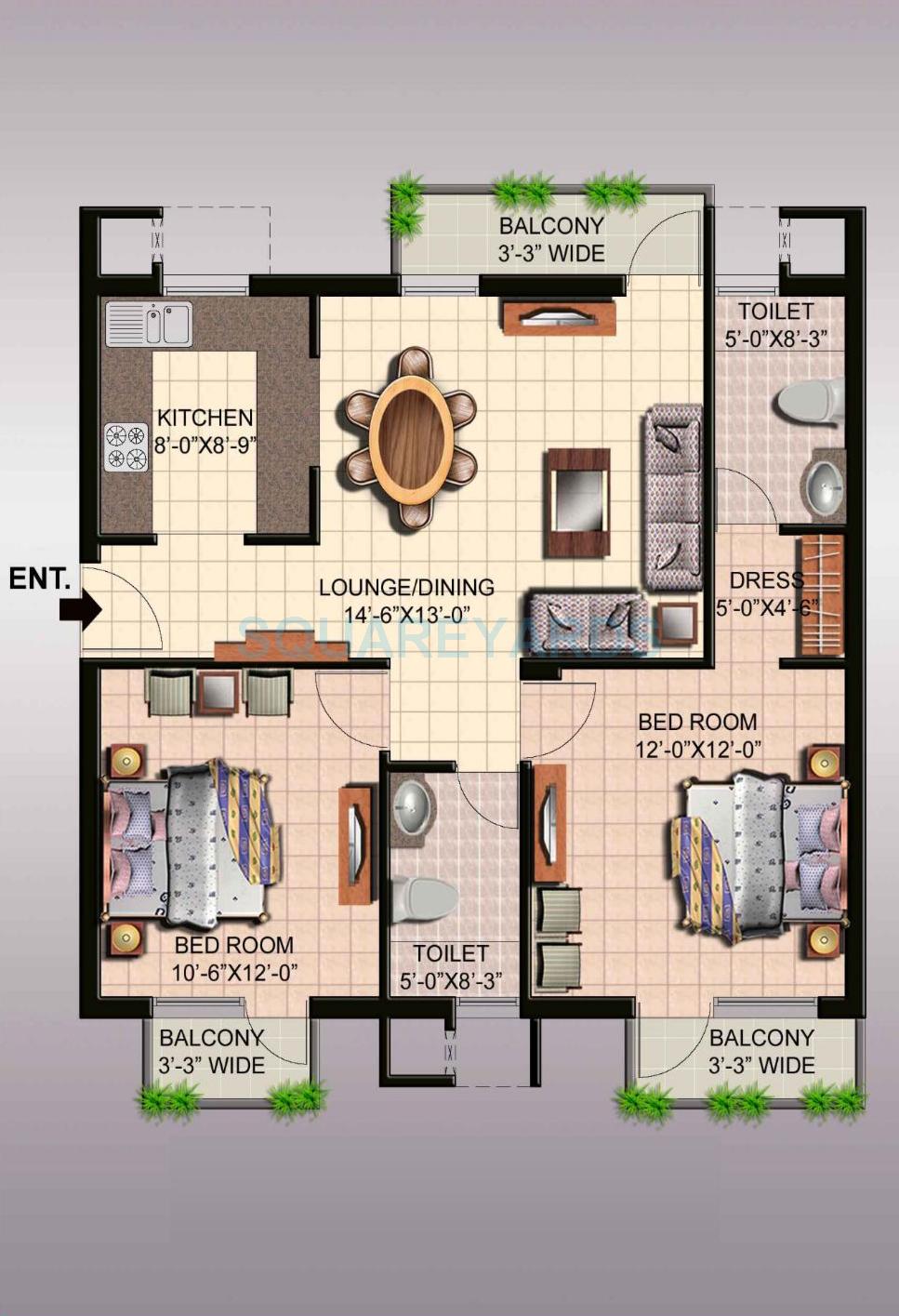 2 BHK 1255 Sq. Ft. Apartment