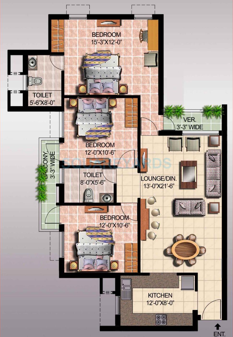 3 BHK 1635 Sq. Ft. Apartment