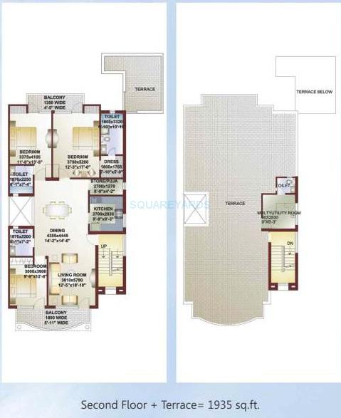 Floor plan of 3 BHK 1935 Sq. Ft. Ind Floor in Ansal API Sushant Megapolis Independent Floors, Greater Noida