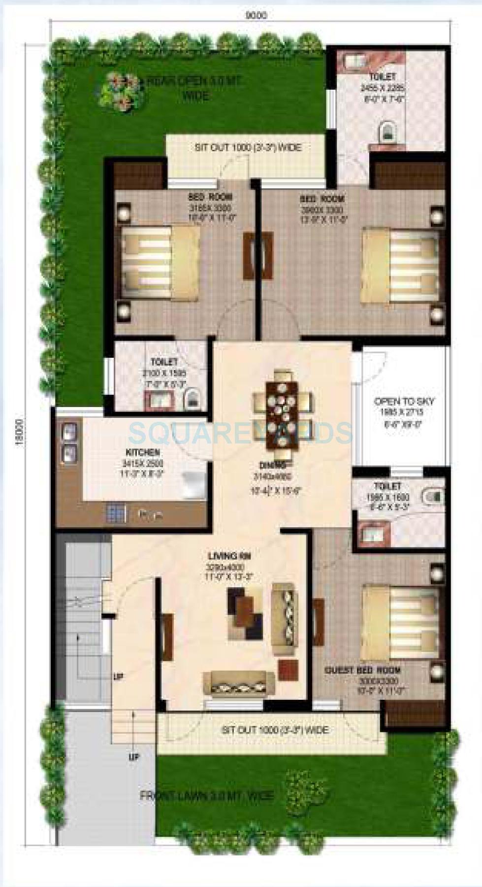 Floor plan of 3 BHK 1264 Sq. Ft. Ind Floor in Ansal API Sushant Megapolis Independent Floors, Greater Noida