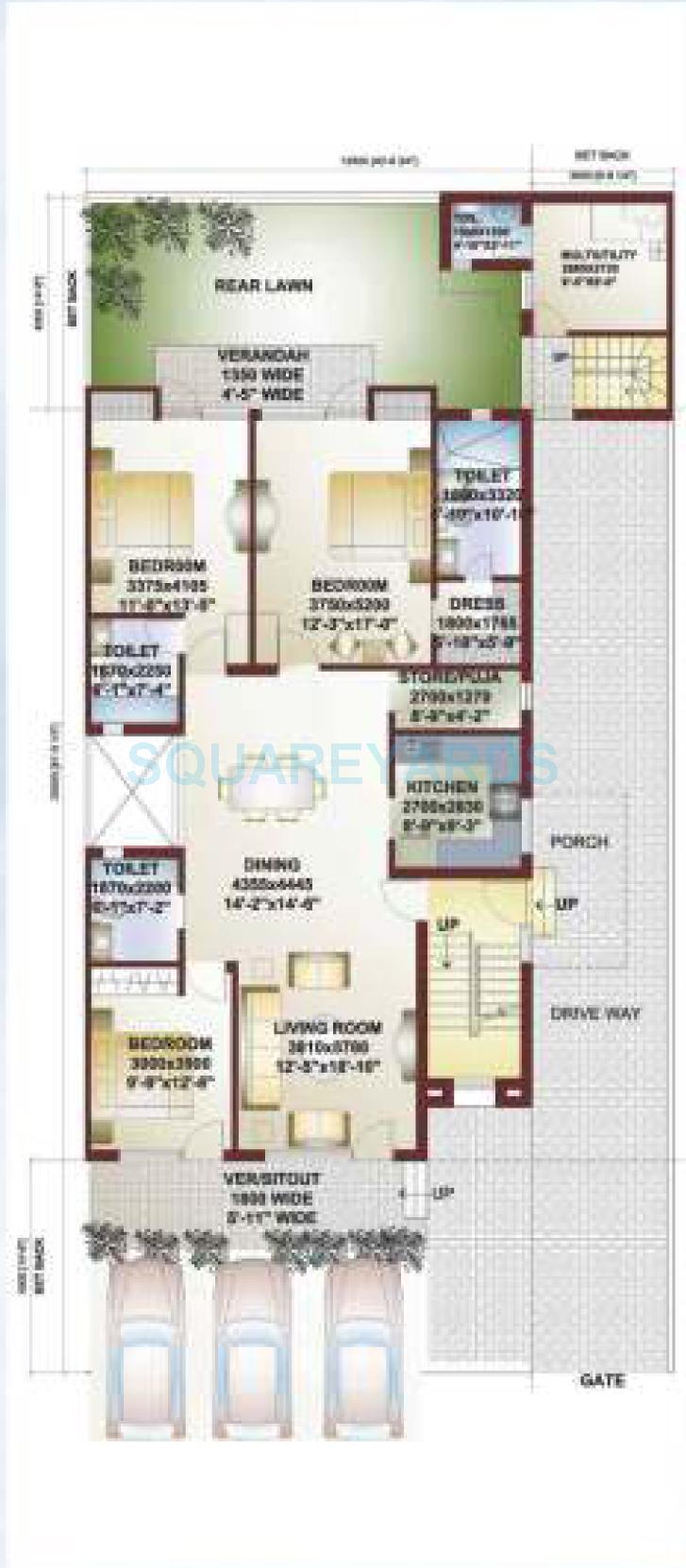 Floor plan of 3 BHK 1983 Sq. Ft. Ind Floor in Ansal API Sushant Megapolis Independent Floors, Greater Noida