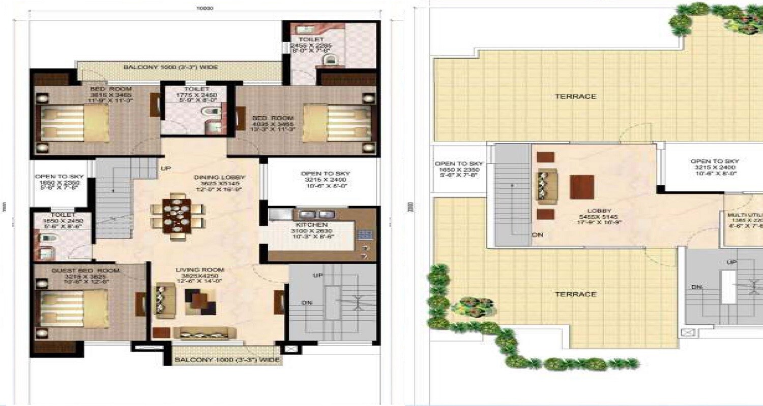Floor plan of 3 BHK 2646 Sq. Ft. Ind Floor in Ansal API Sushant Megapolis Independent Floors, Greater Noida