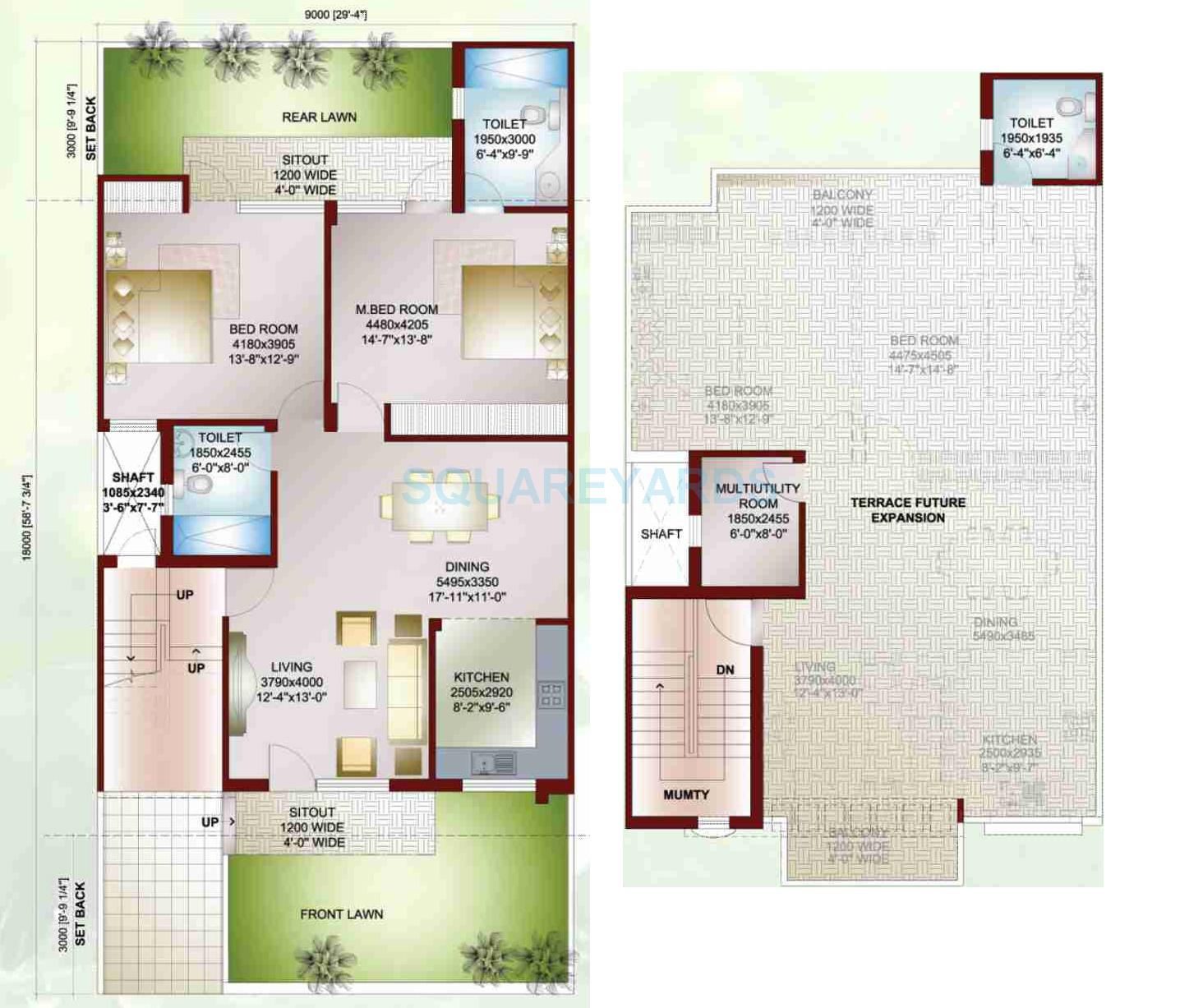 Floor plan of 2 BHK 1537 Sq. Ft. Villa in Ansal API Sushant Megapolis Villas, Greater Noida