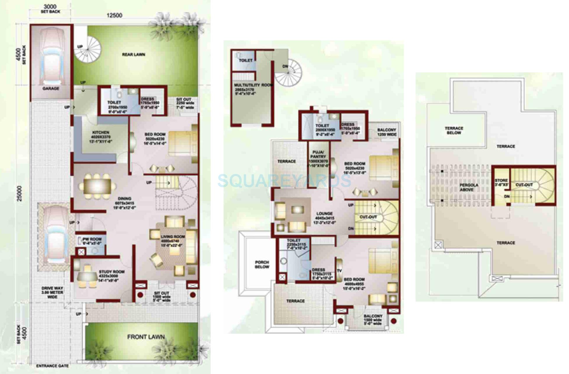 Floor plan of 3 BHK 3895 Sq. Ft. Villa in Ansal API Sushant Megapolis Villas, Greater Noida