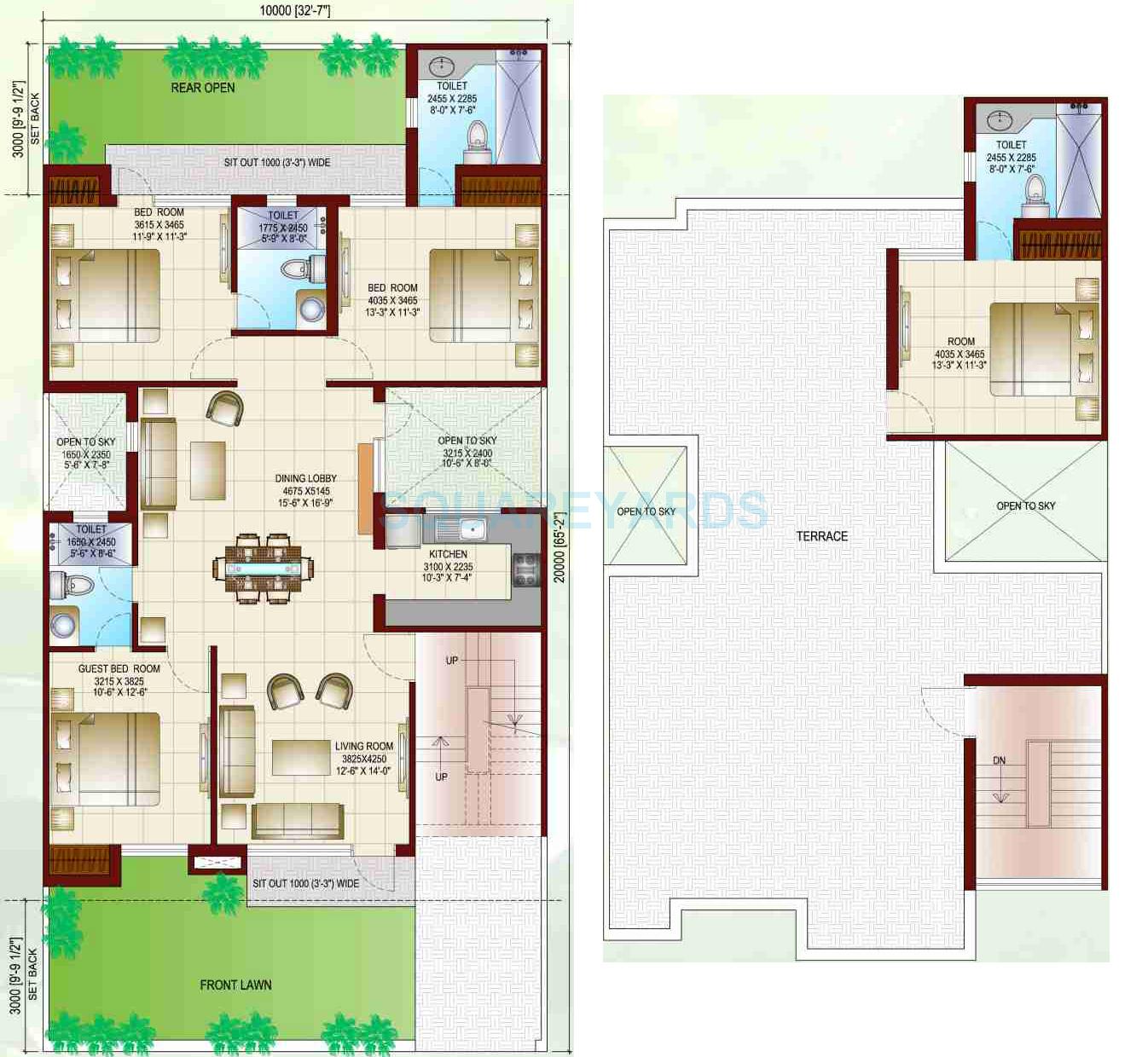 Floor plan of 4 BHK 2051 Sq. Ft. Villa in Ansal API Sushant Megapolis Villas, Greater Noida