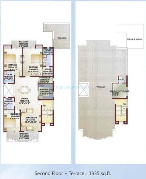 Floor plan of 3 BHK 1935 Sq. Ft. Ind Floor in Ansal Daffodil Terraces, Greater Noida
