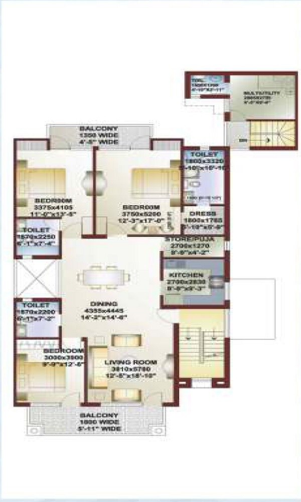 Floor plan of 3 BHK 2009 Sq. Ft. Ind Floor in Ansal Daffodil Terraces, Greater Noida