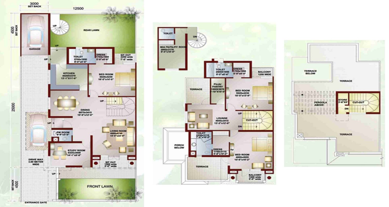 Floor plan of 3 BHK 3894 Sq. Ft. Villa in Ansal Megapolis Daffodil Blooms Duplex, Greater Noida