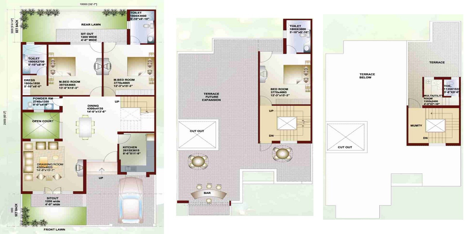 Floor plan of 3 BHK 2666 Sq. Ft. Villa in Ansal Megapolis Orchid Blooms Villas, Greater Noida