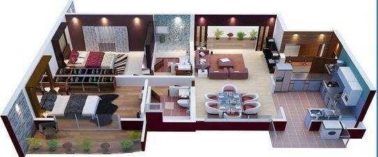 Floor plan of 2 BHK 1020 Sq. Ft. Apartment in Ansals Rainbow, Greater Noida