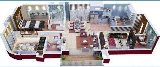 Floor plan of 3 BHK 1400 Sq. Ft. Apartment in Ansals Rainbow, Greater Noida