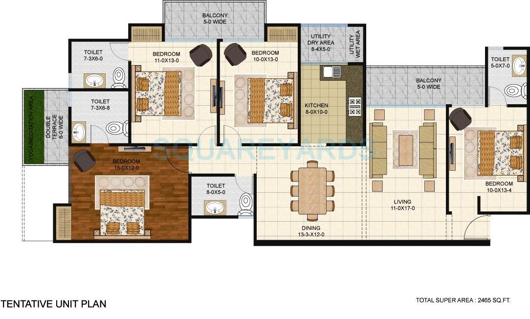 Floor plan of 4 BHK 2465 Sq. Ft. Apartment in Antriksh Golf Link, Greater Noida