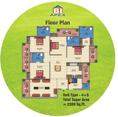 Floor plan of 4 BHK 2599 Sq. Ft. Apartment in Apex Golf Avenue, Greater Noida