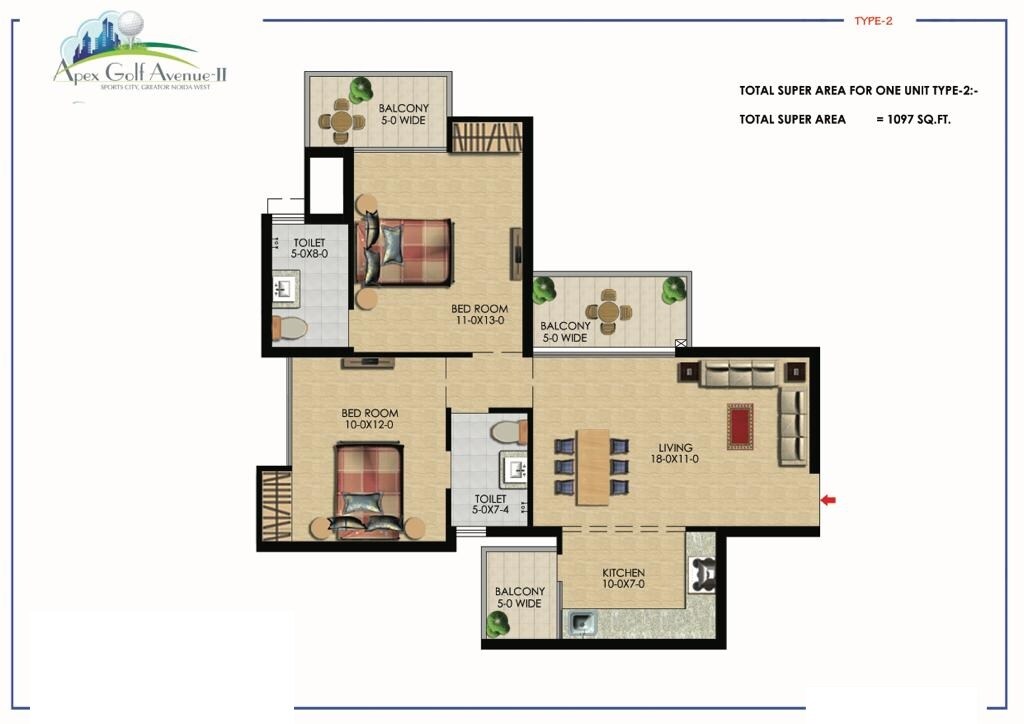 2 BHK 1097 Sq. Ft. Apartment