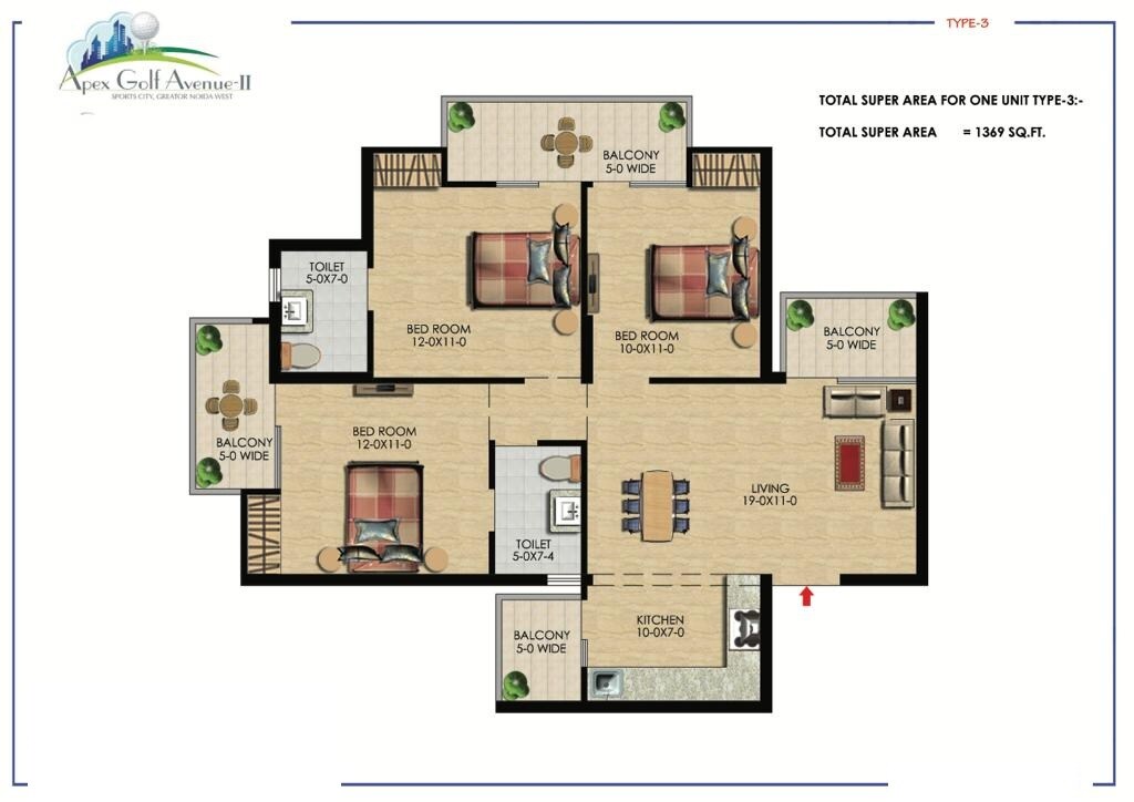 3 BHK 1369 Sq. Ft. Apartment