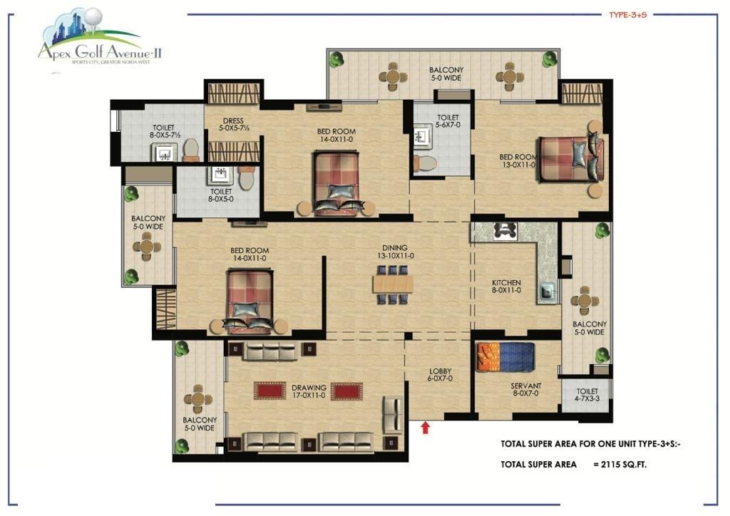 3 BHK 2115 Sq. Ft. Apartment
