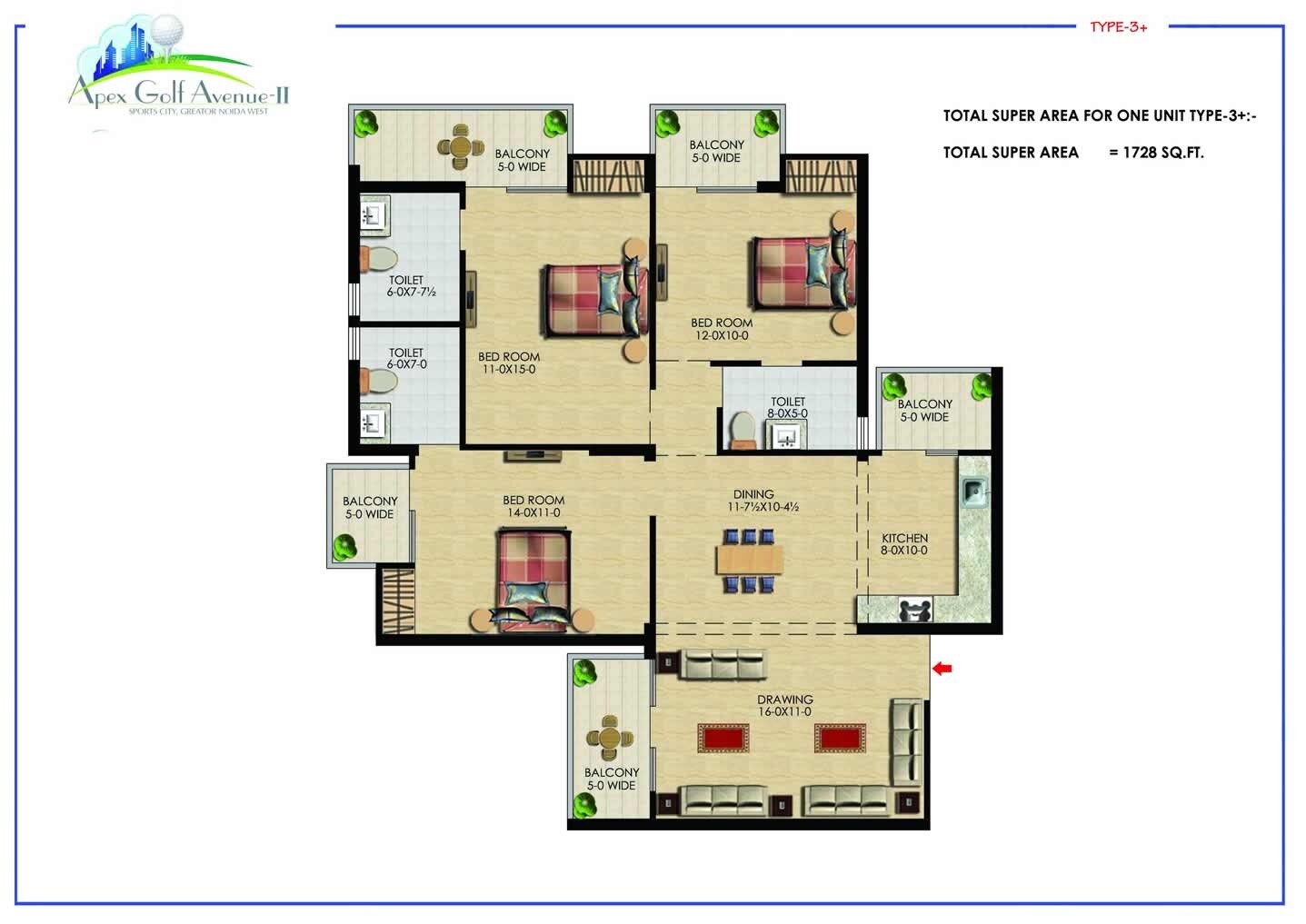 3 BHK 1728 Sq. Ft. Penthouse