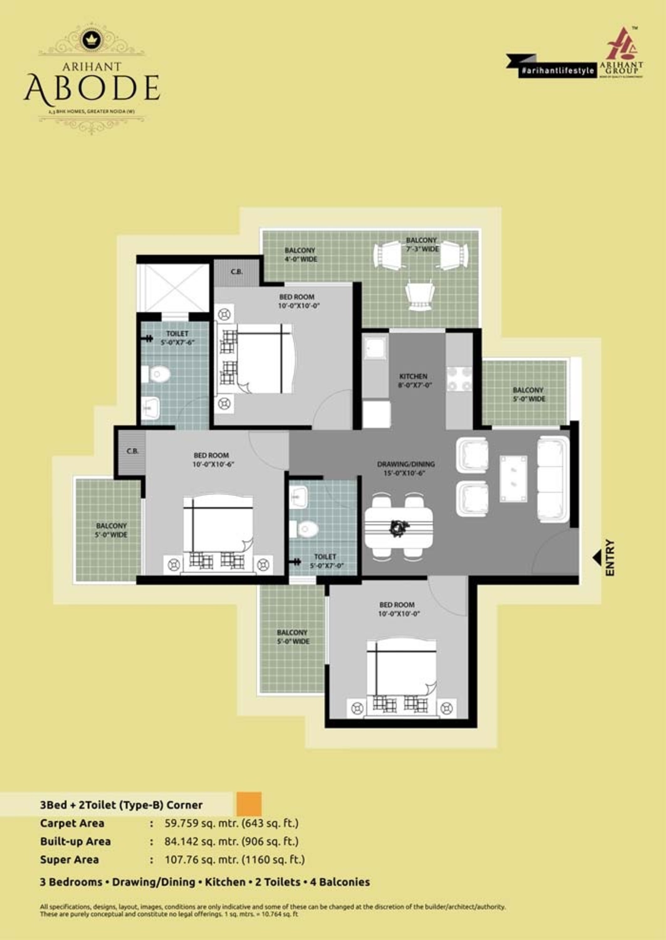 arihant abode apartment 3bhk 1160sqft21