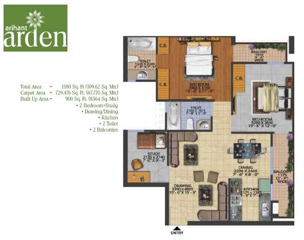 2 BHK 1180 Sq. Ft. Apartment in Arihant Arden Phase III