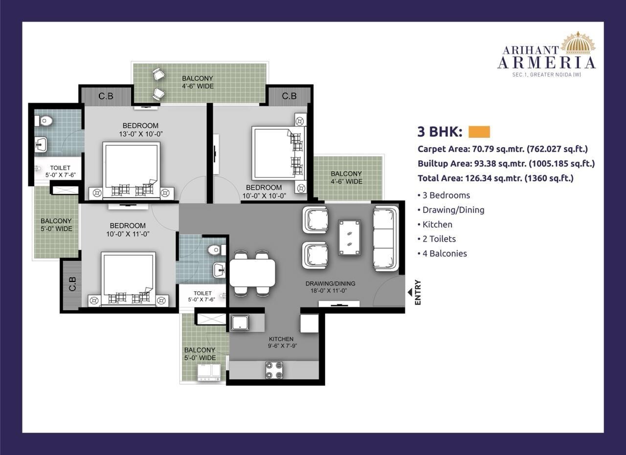 3 BHK 1360 Sq. Ft. Apartment