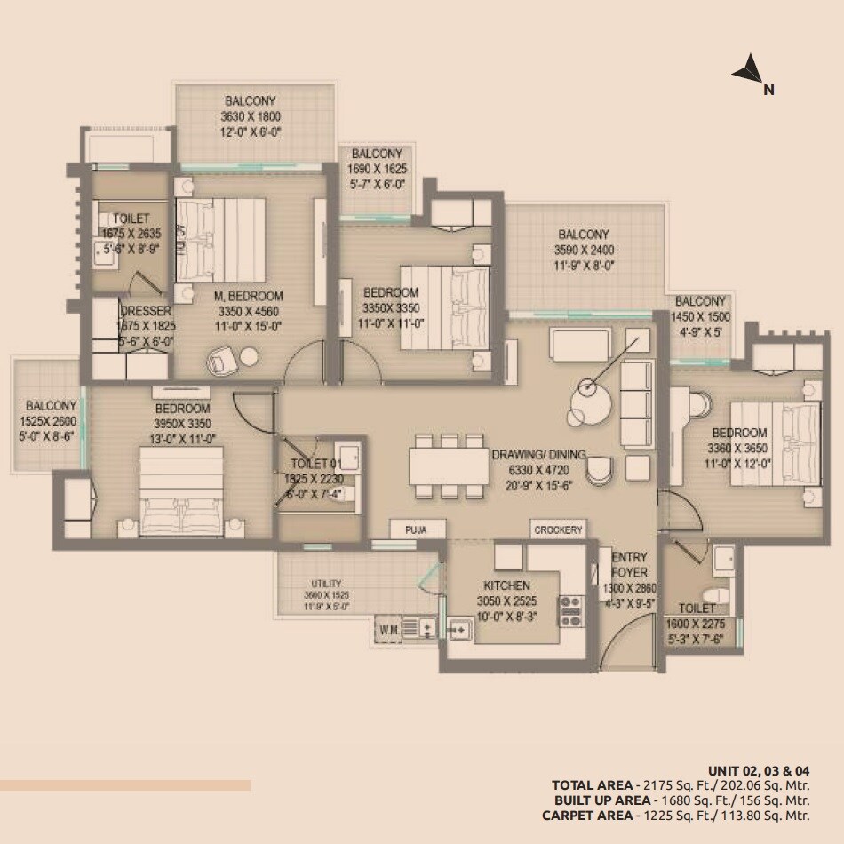 Floor plan of 4 BHK 2175 Sq. Ft. Apartment in Arihant One, Greater Noida