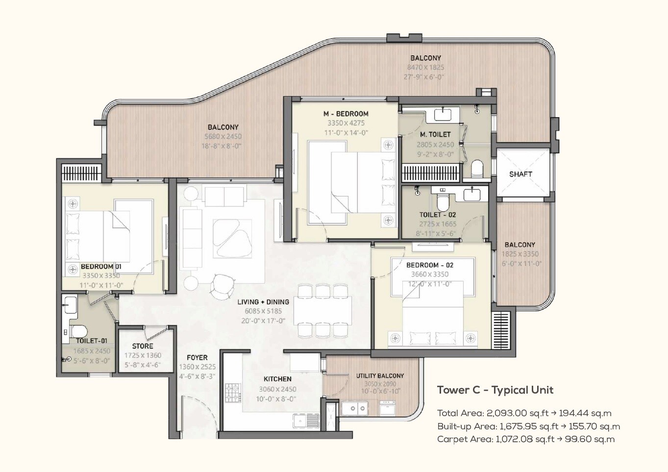 3 BHK 2093 Sq. Ft. Apartment