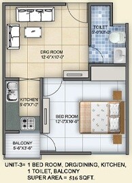 Floor plan of 1 BHK 516 Sq. Ft. Apartment in Arsh Green Heights, Greater Noida