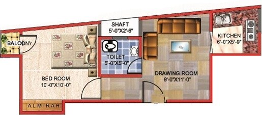 Floor plan of 1 BHK 470 Sq. Ft. Apartment in Arsh Green Heights ll, Greater Noida