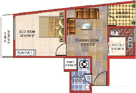 Floor plan of 1 BHK 520 Sq. Ft. Apartment in Arsh Green Heights ll, Greater Noida
