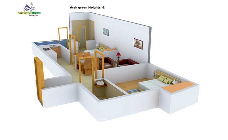 Floor plan of 2 BHK 1000 Sq. Ft. Apartment in Arsh Green Heights ll, Greater Noida