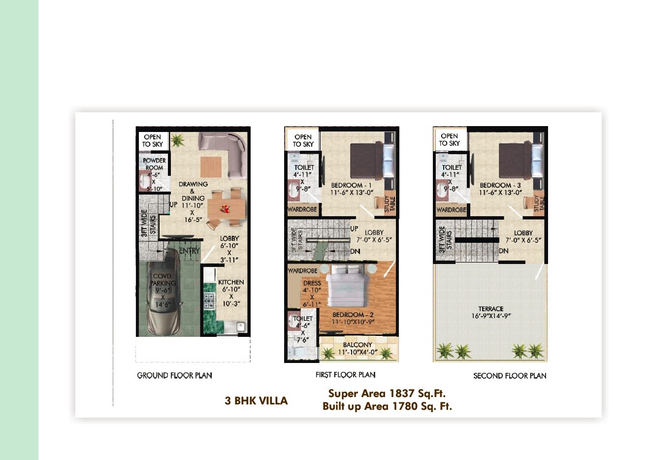 Floor plan of 3 BHK 1837 Sq. Ft. Villa in Ashoka NCR Green Extension, Greater Noida