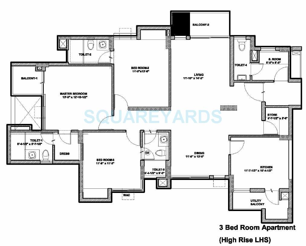 Floor plan of 3 BHK 1985 Sq. Ft. Apartment in Assotech Springfields, Greater Noida