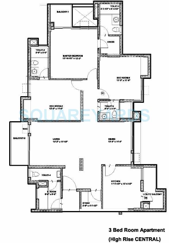 Floor plan of 3 BHK 2054 Sq. Ft. Apartment in Assotech Springfields, Greater Noida