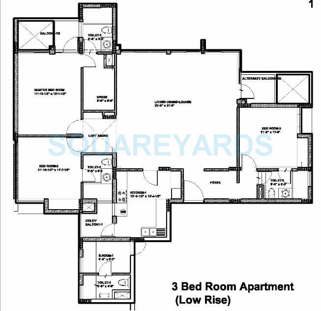 Floor plan of 3 BHK 2259 Sq. Ft. Apartment in Assotech Springfields, Greater Noida