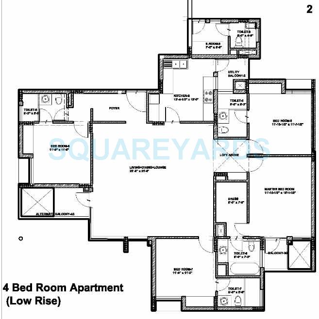 Floor plan of 4 BHK 2505 Sq. Ft. Apartment in Assotech Springfields, Greater Noida