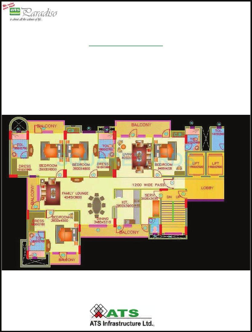 Floor plan of 4 BHK 2800 Sq. Ft. Apartment in ATS Paradiso, Greater Noida