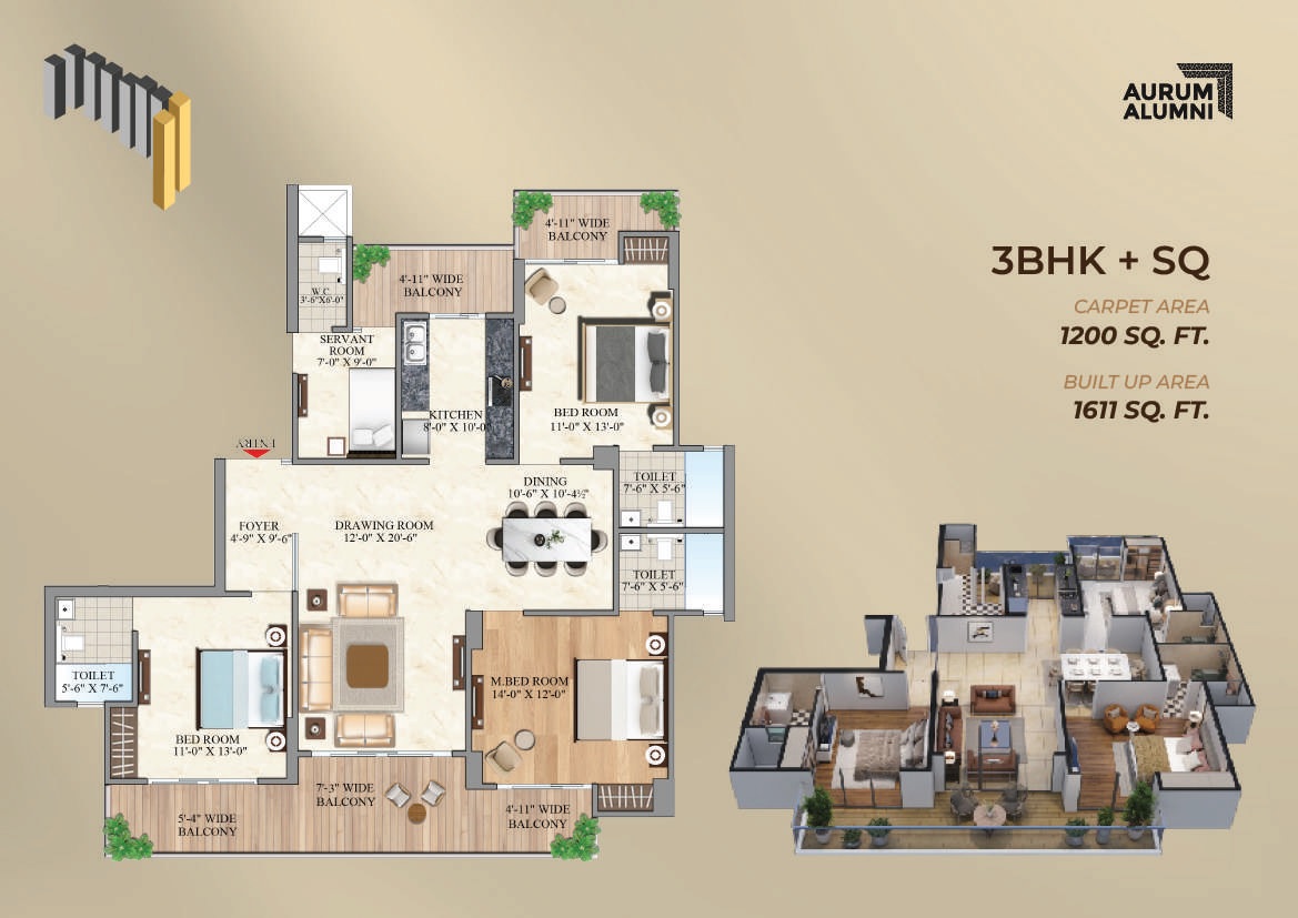 3 BHK 1200 Sq. Ft. Apartment in Aurum Alumni Bliss