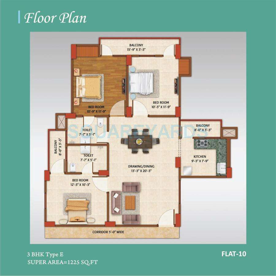 3 BHK 1225 Sq. Ft. Apartment in AVJ Homes
