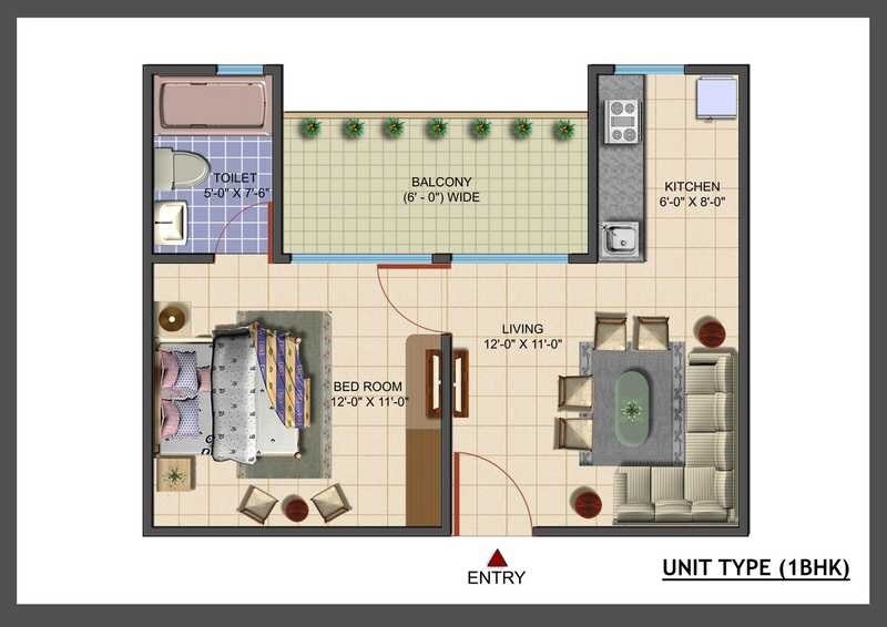 Floor plan of 1 BHK Apartment - 650 sq. ft. in AVJ Info City, Greater Noida