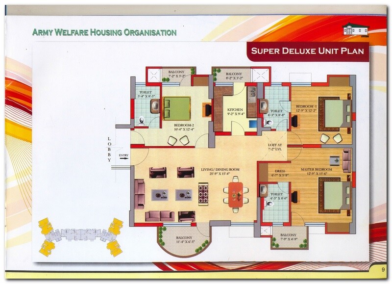 Floor plan of 3 BHK 1970 Sq. Ft. Apartment in AWHO Twin Towers PH4, Greater Noida