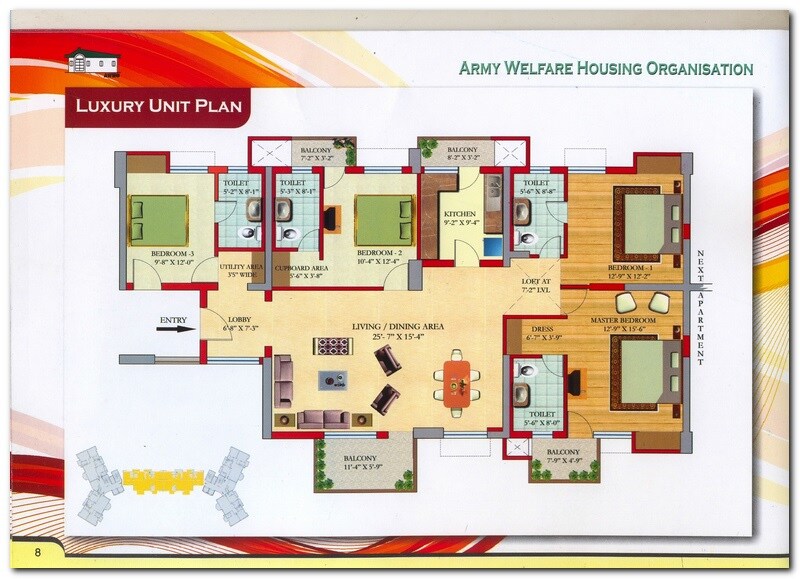 Floor plan of 4 BHK 2240 Sq. Ft. Apartment in AWHO Twin Towers PH4, Greater Noida