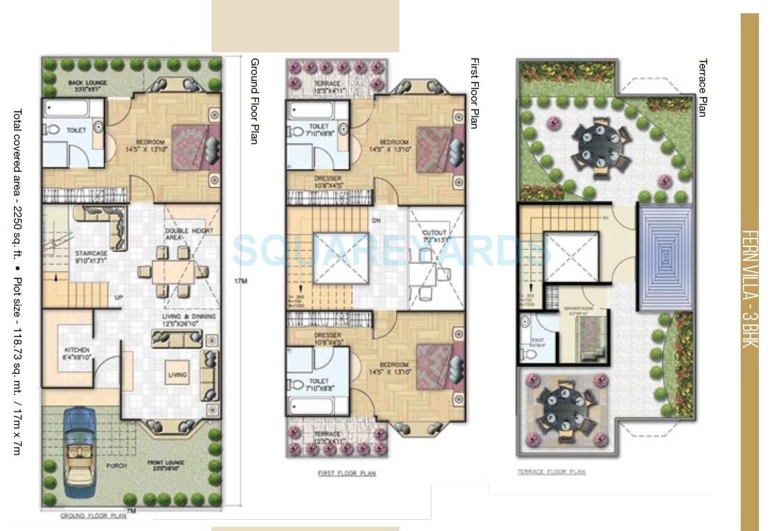 Floor plan of 3 BHK 2250 Sq. Ft. Villa in Bigg Villas, Greater Noida
